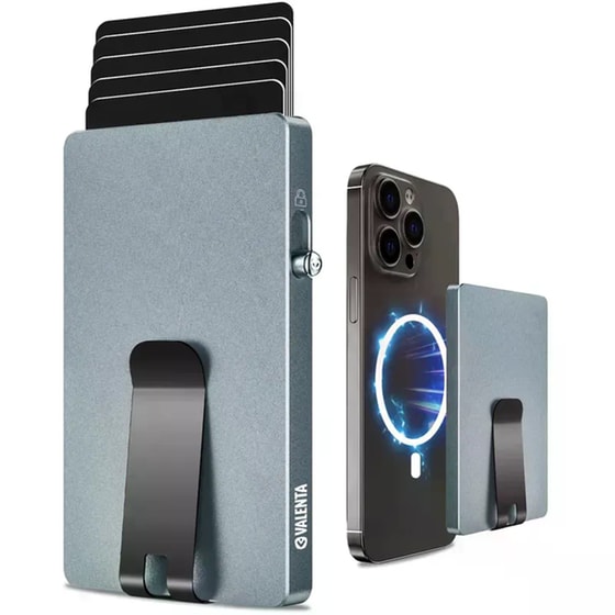 Θήκη Καρτών Valenta Αλουμινίου με Κλιπ Money Grey image 5