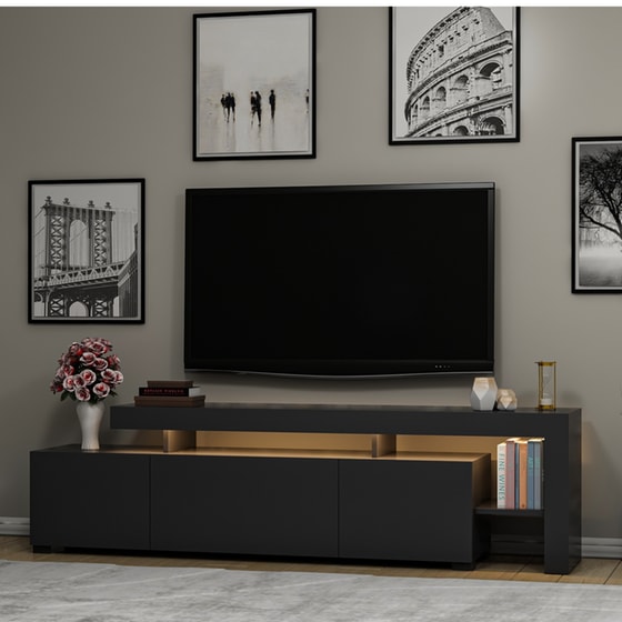 Έπιπλο Τηλεόρασης Unico από Μοριοσανίδα 192x37x53 cm - Ανθρακί image 5
