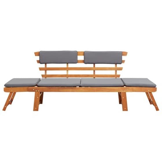 Παγκάκι Κήπου 2 Σε 1 VidaXL με Μαξιλάρια από Μασίφ Ξύλο Ακακίας 153-190x68x74 cm - Γκρι image 2