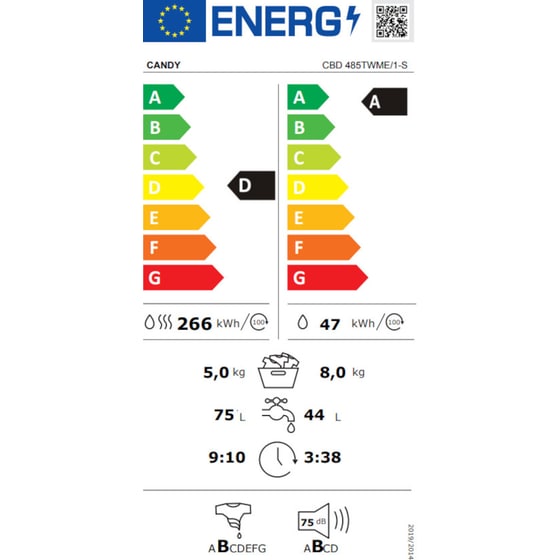 CANDY CBD 485TWME/1-S 8kg/5kg 1.400 Στροφές Εντοιχιζόμενο Πλυντήριο Στεγνωτήριο image 1