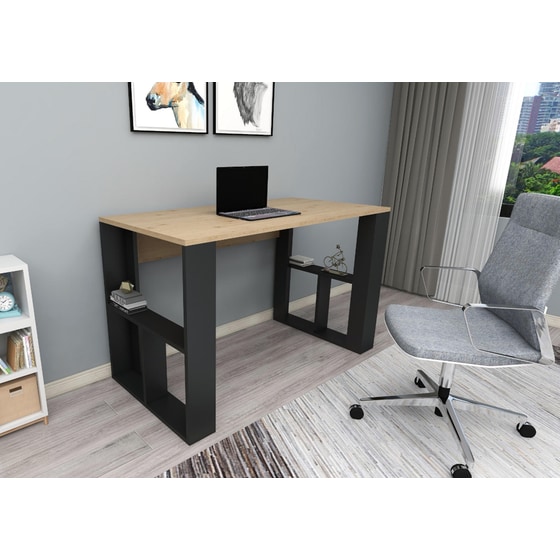 Γραφείo Μελέτης 24Mall Varese από Μοριοσανίδα 120x60x73.8cm - Μπεζ/Μαύρο image 2