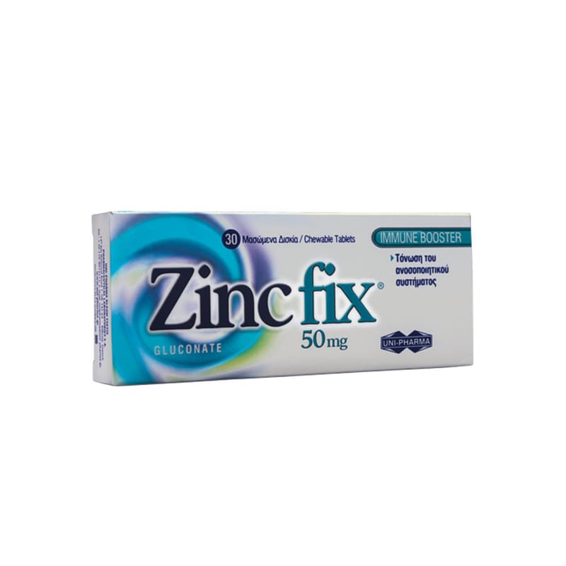 UNI-PHARMA Συμπλήρωμα Διατροφής Uni-Pharma Zincfix Gluconate 50mg - 30 Μασώμενες ταμπλέτες