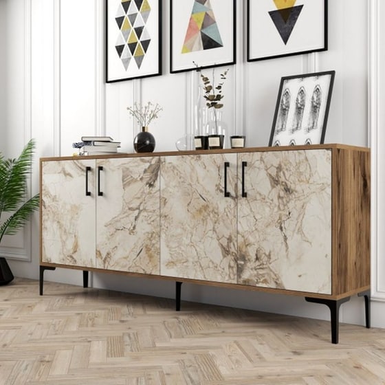 Μπουφές 24Mall Viterbo από Μοριοσανίδα/Μέταλλο 180x35x78 cm - Καρυδί/Λευκός image 1