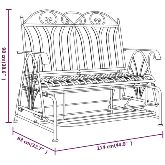 Διθέσιο Παγκάκι Κήπου VidaXL Κουνιστό Ατσάλινο 114x83x98 cm - Μαύρο image 8