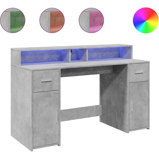 Γραφείο VidaXL με LED από Επεξεργασμένο Ξύλο 140x55x91 cm - Γκρι Σκυροδέματος image 2