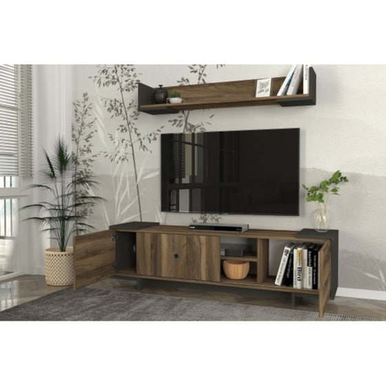 Έπιπλο Τηλεόρασης 24Mall Lipari από Μοριοσανίδα 150x35x43.2 cm - Καρυδί/Ανθρακί image 7