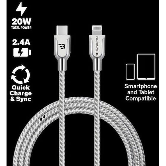 Καλώδιο Φόρτισης  Baykron BKR-BL-C2L-001-W Braided USB-C σε Lightning 1.2m - Black image 3