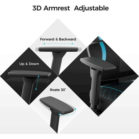 Καρέκλα Gaming Εργονομική Eureka Ergonomic ERK-GC06-BU-V1 Υφασμάτινη - Μαύρη/ Γαλάζια image 6