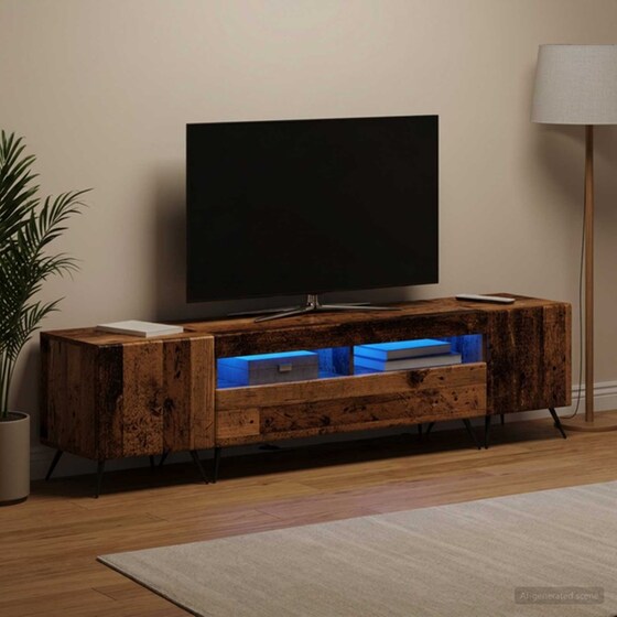 Έπιπλο Τηλεόρασης VidaXL BREDA με LED 3 τμχ 198 x 35 x 43 cm - Παλαιωμένο Ξύλο image 1