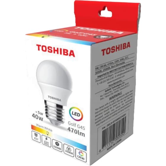 Λάμπα LED Toshiba G45 E27 5W 3000K - Θερμό Λευκό image 1