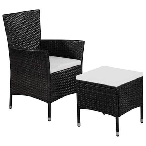 Πολυθρόνα Εξωτερικού Χώρου Vidaxl με Σκαμπό από Συνθετικό ρατάν με Μαξιλάρια 58x61x88cm - Μαύρη image 0