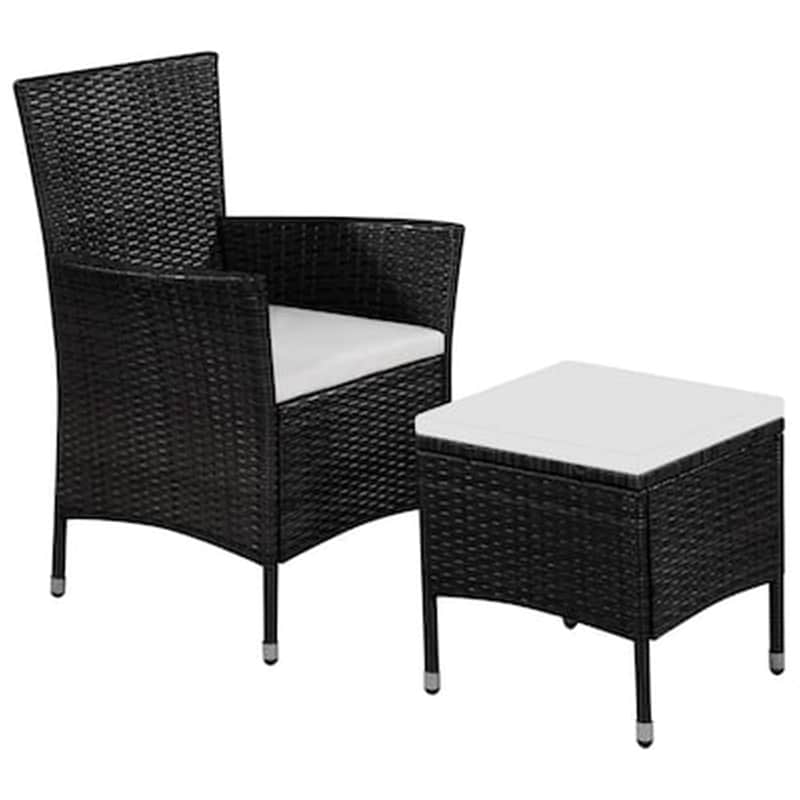 Πολυθρόνα Εξωτερικού Χώρου Vidaxl με Σκαμπό από Συνθετικό ρατάν με Μαξιλάρια 58x61x88cm - Μαύρη VIDAXL