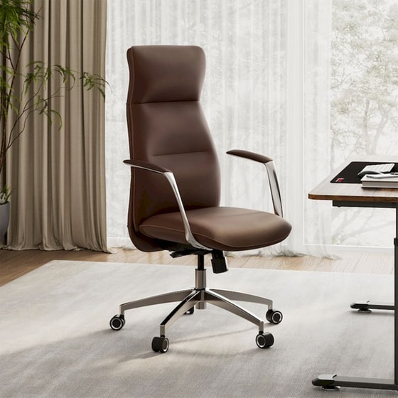 Καρέκλα Γραφείου Εργονομική Eureka Ergonomic ERK-OC08-BR από Δερματίνη - Καφέ image 9