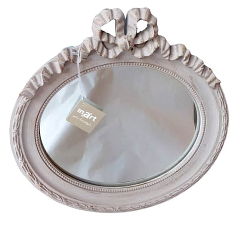 INART Επιτοίχιος Καθρέπτης Γκρι Αντικέ Οβάλ Ξύλινος 31x30cm Grey Vintage Wall Mirror