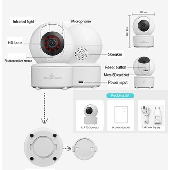 Ενσύρματη IP Camera Powertech PT-1085 Full HD Επιτραπέζια με Wi-Fi και Λειτουργία Pan & Tilt image 6