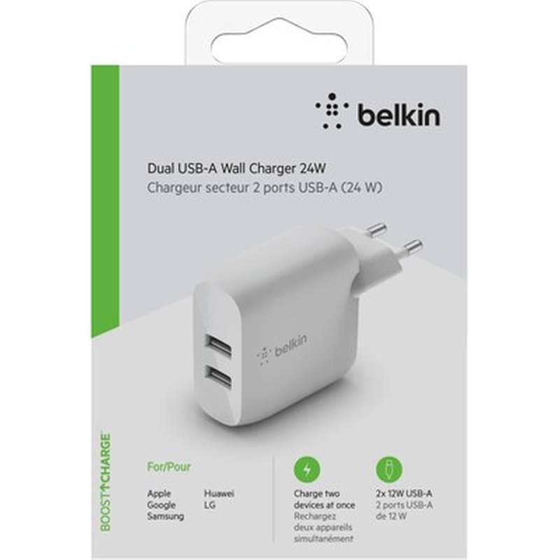 HOME CHARGER BELKIN DUAL USB A WHITE