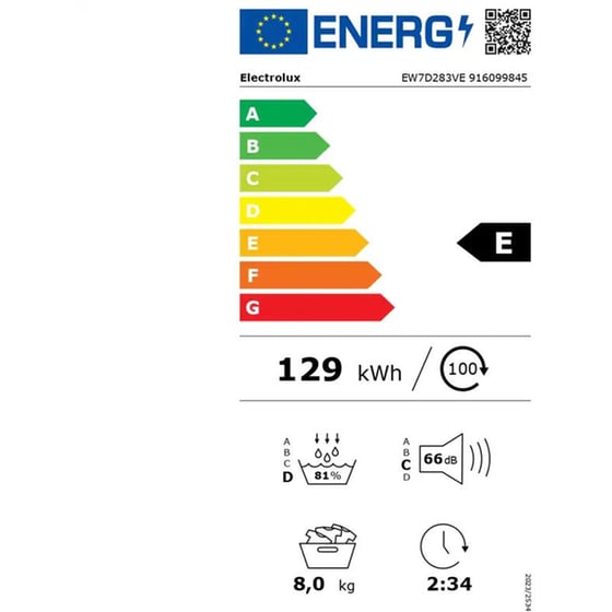 ELECTROLUX EW7D283VE 8kg με Αντλία Θερμότητας Λευκό Στεγνωτήριο Ρούχων image 10