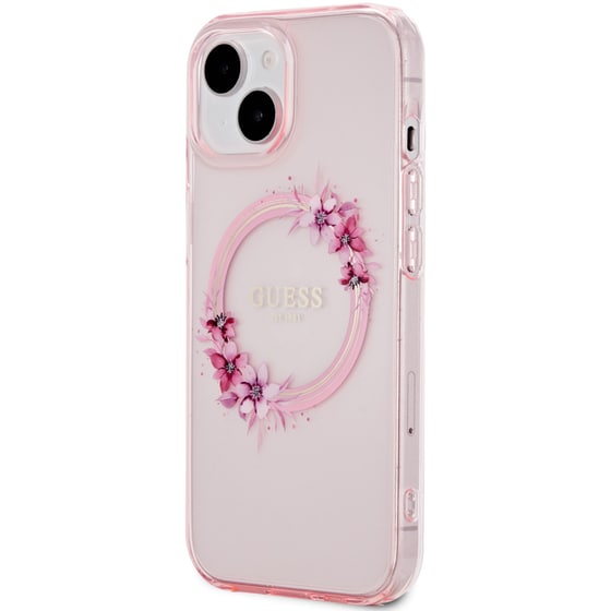 Θήκη Apple iPhone 15 - Guess Flowers Wreath Collection Magsafe Hard Case - Ροζ image 3