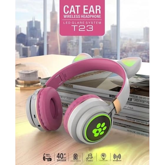 Cat Headphones T23 Σε Χρώμα Ροζ image 1