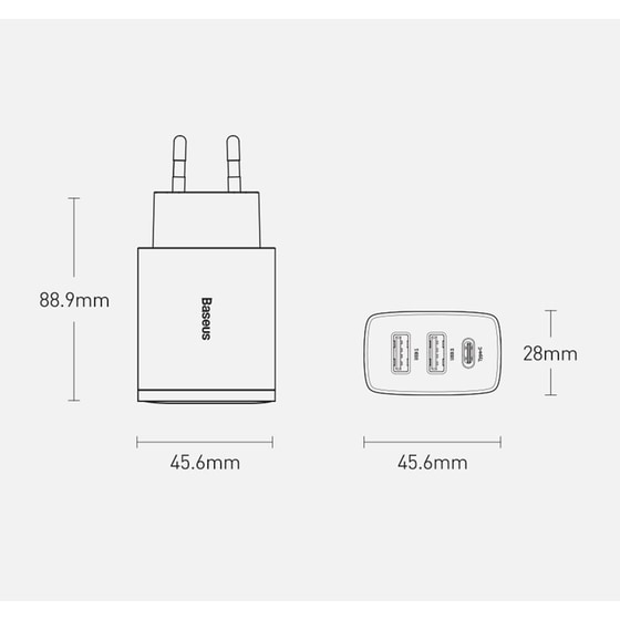Φορτιστής Πρίζας Baseus CCXJ-E01 Usb-C/2xUsb 30W - Black image 12