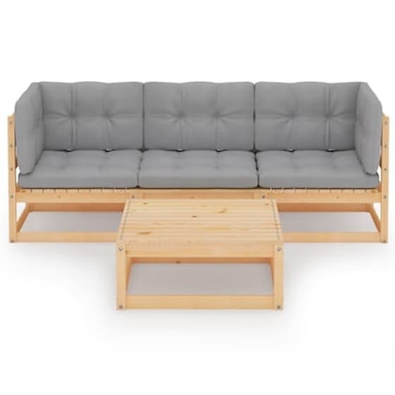 Σετ Σαλόνι Κήπου Vidaxl Μασίφ Ξύλο Πεύκου με Μαξιλάρια 4 Τμχ - Γκρι image 2