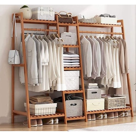 Κρεμάστρα Ράγα Ρούχων Ξύλινη 160x40x140 cm - Καφέ image 1