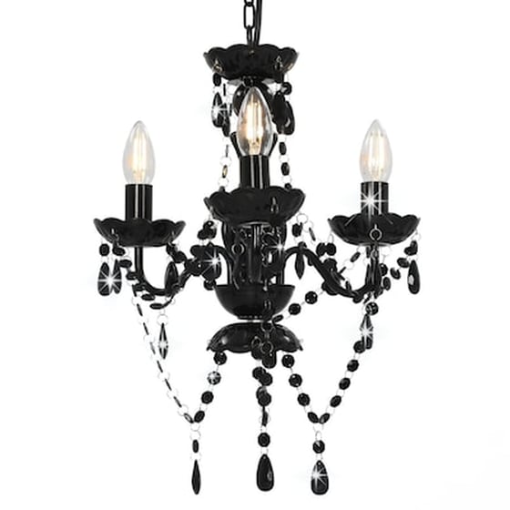 Vidaxl Πολυέλαιος Με Χάντρες Στρογγυλός Μαύρος Με 3 Ντουί Ε14 image 3