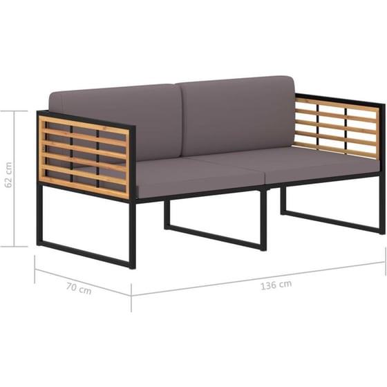 Παγκάκι Κήπου VidaXL Σκούρο με Μαξιλάρια από Μασίφ Ξύλο Ακακίας 136x70x62 cm - Μαύρο/Γκρι image 7
