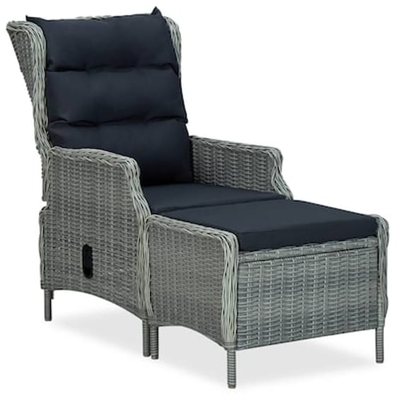 Vidaxl Πολυθρόνα Κήπου Ανακλινόμενη Αν. Γκρι Συνθ. Ρατάν Με Υποπόδιο image 1