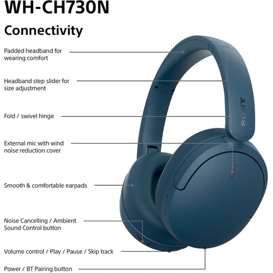 Sony WH-CH730N Ασύρματα Ακουστικά Κεφαλής Noise Cancelling - Blue image 9