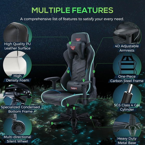 Καρέκλα Gaming Eureka Ergonomic GC-03 από Τεχνητό Δέρμα - Μαύρη image 2