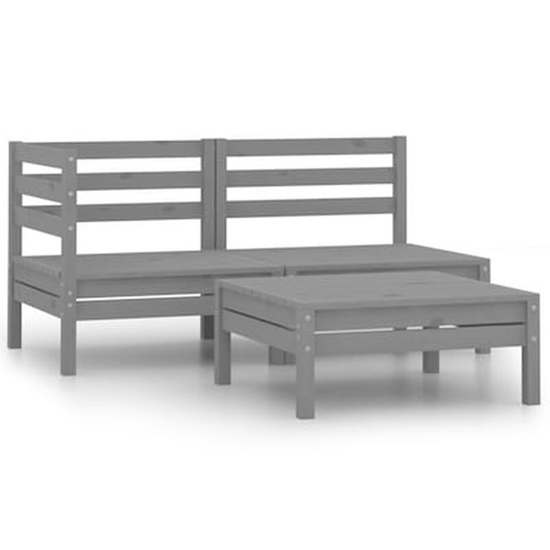 VIDAXL Vidaxl Σαλόνι Κήπου Σετ 3 Τεμαχίων Γκρι Από Μασίφ Ξύλο Πεύκου