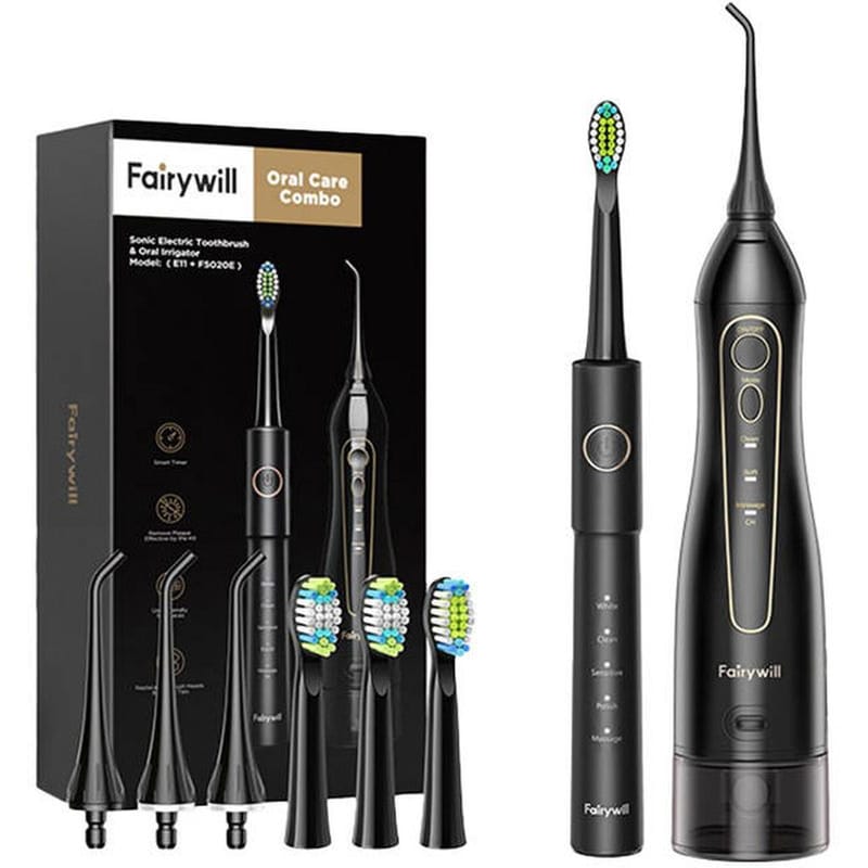 Ηλεκτρική Οδοντόβουρτσα και Flosser FAIRYWILL FW-E11 + FW-5020E - Μαύρο φωτογραφία