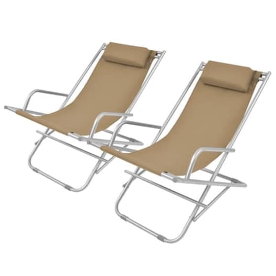 Σεζλόνγκ VidaXL Πτυσσόμενες  από Ατσάλι/PVC 69x61x94 cm 2 Τμχ - Taupe image 1