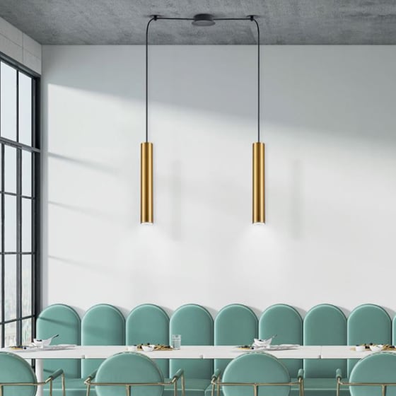 Φωτιστικό Οροφής Δίφωτο Homelighting Μεταλλικό Φ11x300 cm - Χρυσό/Μαύρο image 2