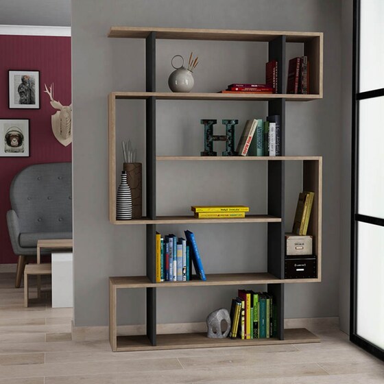 Βιβλιοθηκη Welhome από Μελαμίνη 94x26x160 cm - Καφέ/Ανθρακί image 1
