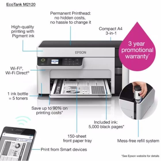 Epson EcoTank M2120 Ασπρόμαυρο Πολυμηχάνημα A4 με WiFi (C11CJ18402) image 11