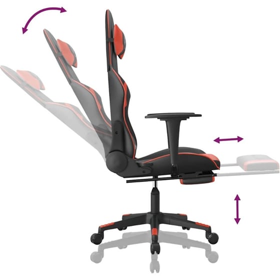 Καρέκλα Gaming VIDAXL 345458 με Υποπόδιο από Τεχνητό Δέρμα - Μαύρο image 5