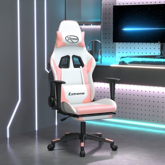 Καρέκλα Gaming VIDAXL 3143708 με Υποπόδιο από Τεχνητό Δέρμα - Λευκό image 9