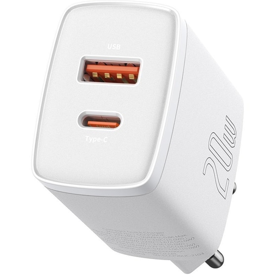 Φορτιστής Πρίζας Baseus CCXJ-B02 2port Usb-C,Usb 20W - White image 1