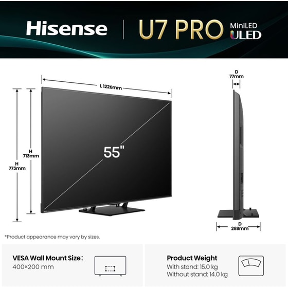 Hisense Mini-LED 55" 4K Smart Τηλεόραση 55U7Q PRO image 2