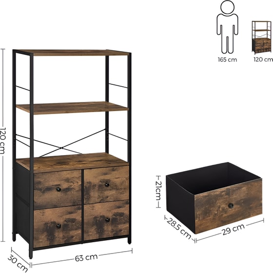 Ραφιέρα Vasagle MDF/Μεταλλική 63x30x120cm - Μαύρο/Καφέ image 6