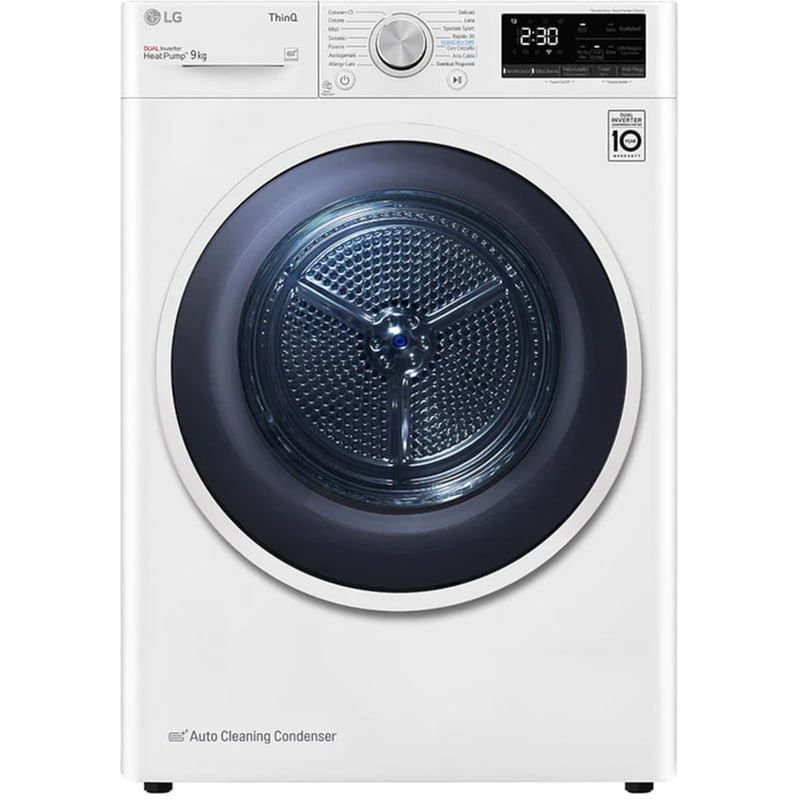 LG LG RH90V9AVHN 9 kg A+++ με Αντλία Θερμότητας, Αναστρέψιμη πόρτα και Wi-Fi Λευκό Στεγνωτήριο Ρούχων