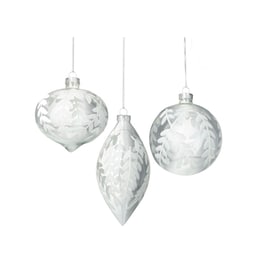 Set Of 3 Baubles With Leaf Detail