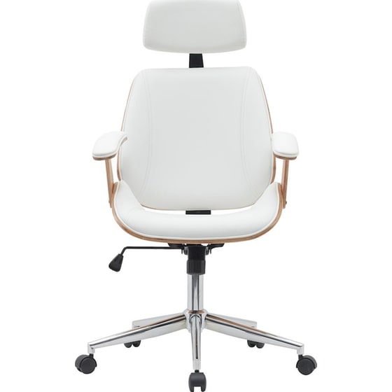 Καρέκλα Γραφείου Διευθυντή ArteLibre Milius από Δερματίνη & Plywood - Λευκή/ Καφέ image 4