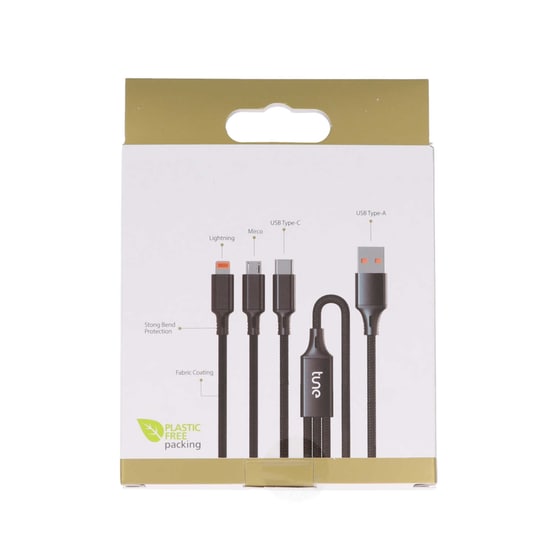 Σετ Καλωδίων Tune TechFlex Braided 3-in-1 USB-A σε Lighting/Micro-USB/USB-C 1m - Black image 2