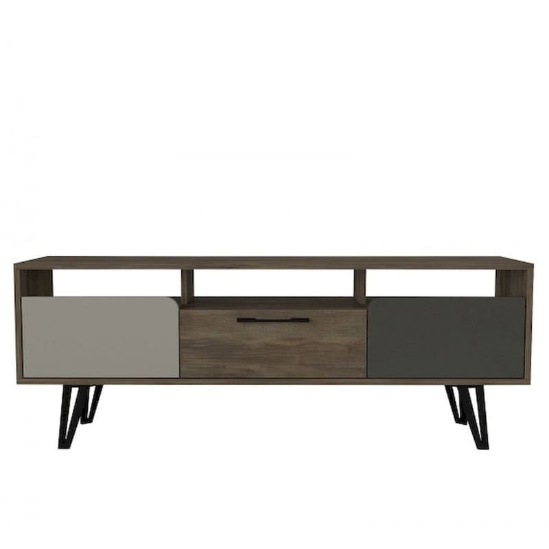 24MALL Έπιπλο Τηλεόρασης Franco από Μοριοσανίδα 150x35x55.6cm - Γκρι/Καρυδί
