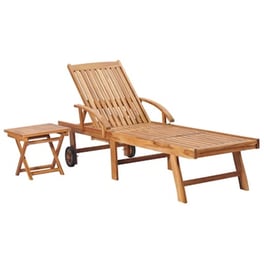 Ξαπλώστρα VidaXL με Τραπέζι από Μασίφ Ξύλο Teak 195x59.5 cm - Καφέ