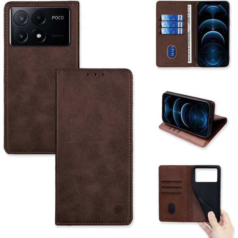 Θήκη Πορτοφόλι Vintage Magnet Wallet Sonique Xiaomi Poco X6 Pro 5g Καφέ