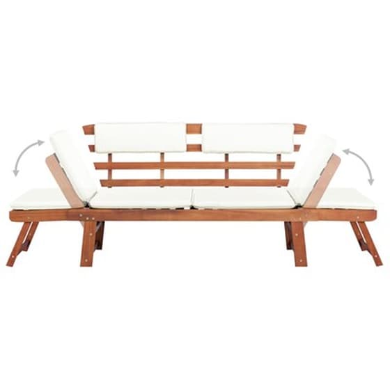 Παγκάκι Κήπου 2 Σε 1 VidaXL με Μαξιλάρια από Μασίφ Ξύλο Ακακίας 153-190x68x74 cm - Κρεμ image 3